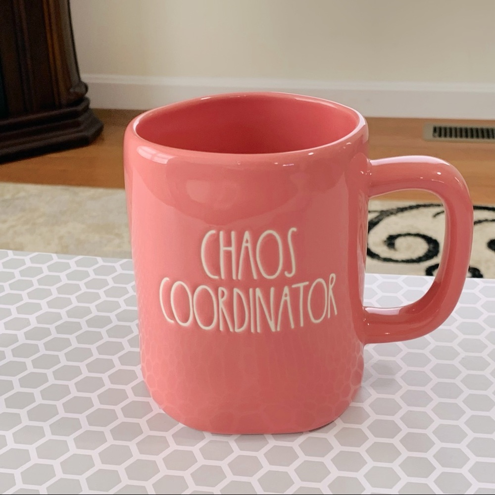 RAE DUNN coral pink CHAOS COORDINATOR mug